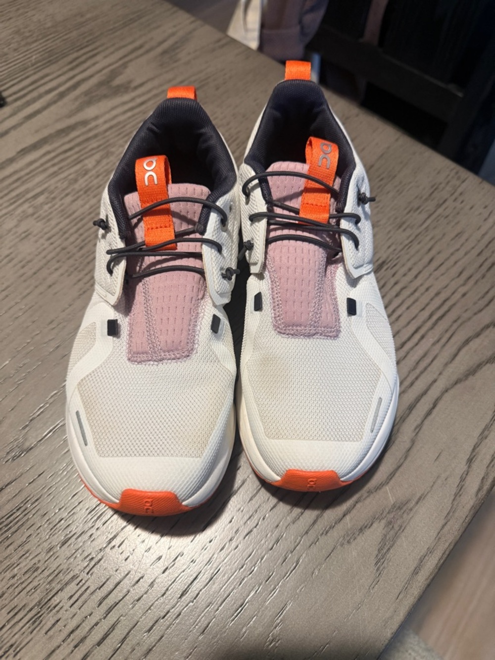 On Cloudstyle Kids Sneakers in White with Pink and Orange Accents